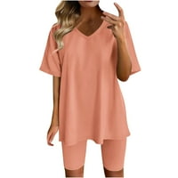 Dvije odjeće za žene Summer v Neck majica vrhova biciklističke kratke hlače Sports Plus Size Tracksuit Orange