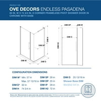 Ove Decors Pasadena u. L in. W in. H kutni tuš komplet s okretnim okvirima bez tuša u kromu i tavi za tuširanje