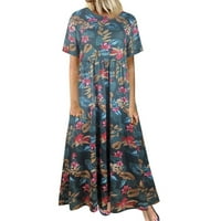 Ženska ljetna ležerna modna haljina s kratkim rukavima s okruglim vratom s džepom s cvjetnim printom;