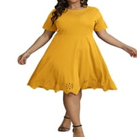 Lilylll plus size ženke čvrste boje Swing Sundress kratki rukavi A-Line maxi haljina