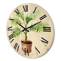 DesignArt 'Palm biljka u glinenoj cvijeće' Tradicionalni drveni zidni sat