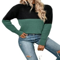 Ležerni puloveri s ovratnikom u boji, Višebojni ženski džemperi s dugim rukavima