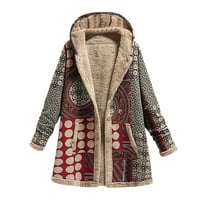 Tking Fashion Womens Winter Warm Warm Out Print s kapuljačom s džepovima Vintage Coat Cardigan - XL