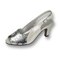 Korina žena široka širina dva tona metalna zmija prednja haljina Slingback Silver 6