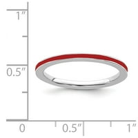 Crveni emajlirani čvrsti prsten od sterling srebra, veličina 7