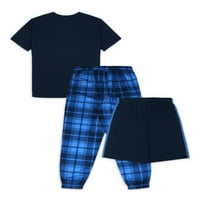 3-dijelni set Pidžama za spavanje za dječake, Kratke rukave, kratke hlače i hlače za trčanje, veličine 4 - inčne