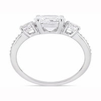 Carat T.G.W. Stvoren bijeli safir i dijamantni 10kt bijelo zlato zaručnički prsten od tri kamena