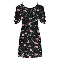 Rasprodaja ljetnih haljina za žene Plus size haljina kratkih rukava s cvjetnim uzorkom Okrugli vrat Maksi s ramena