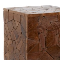 Ručno izrađeni naglasni stol od 12 16 smeđe tikovine s mozaičnim uzorkom drvene sječke, 1 komad