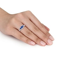 Miabella Ženska karat T.G.W. Plavi safir i karat T.W. Dijamant 10kt bijelo zlato 3-kamen prsten