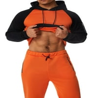 Komplet muških fitness sportskih hlača u kontrastnoj boji u boji, džemper s kapuljačom s kravatom i velikim džepom