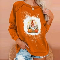 Majice s printom za žene casual labavi pulover s kapuljačom modni Okrugli izrez narančasta narančasta-6 inča