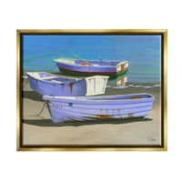 Brodovi na obali obalna Plaža prijevoz slika u metalnom zlatnom okviru umjetnički tisak zidna umjetnost