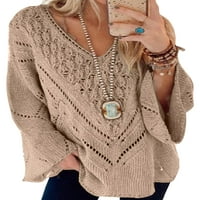Ženski džemperi u obliku kroja, široki pleteni džemperi, casual pleteni pulover s dugim rukavima u kaki boji,