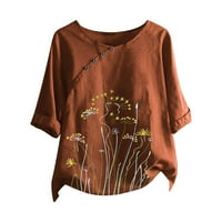 Y2K odjeća za žene jesenska košulja ljeta okrugla O-Neck Cvjetna košulja s kratkim rukavima smeđa xl