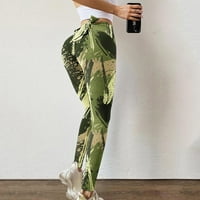 modne Ležerne rastezljive joga hlače s printom pune duljine Zima Jesen zelena Veličina;