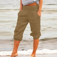MafytyTPR Ženski klirens Capris plus veličina ženske labave hlače široke noge pamučne platnene hlače Ravne hlače