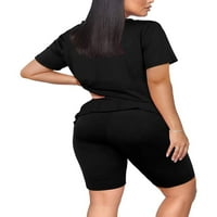 Softmallow ženske kratke rukave V vrat biciklističke majice kratke hlače Set Solid Color Yoga Workion TrackSuits