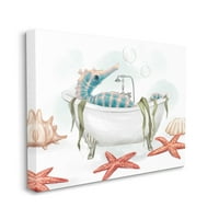 Stupell Industries Seahorse Odmor Nautical Bath Cad Starfish mjehurići obalno slikanje galerija omotane platno