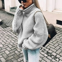 džemperi za Žene, Jednobojni ležerni džemper s dugim pletenim rukavima, ženski pulover s ramena, pulover za žene,