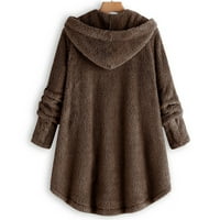 + Ženski plišani Gornji dijelovi s kapuljačom plus veličine, široki kardigan, vuneni kaput, zimska jakna