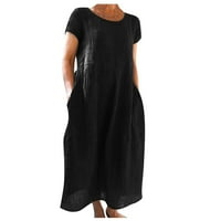 Ženske haljine Ženska boho haljina za plažu kratkih rukava do gležnja s okruglim vratom crna 3 inča