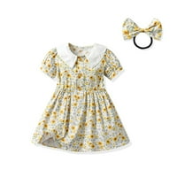 Dječje djevojke Ljetni cvjetni print rever vrat kratki rukavi princeza haljina za glavu odjeća odjeća cvjetna