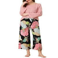 Jedinstveni prijedlozi, ženske Capri hlače dugih rukava, cvjetni kompleti pidžame za opuštanje, kompleti pidžame