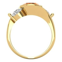 Prsten od tri kamena od žutog zlata 14k okruglog reza s imitacijom crvenog dijamanta okruglog reza od 9,75