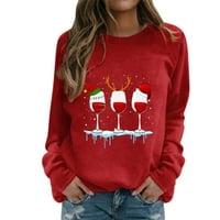 Vrlo aktivna majica s kapuljačom za žene, Ženska majica s okruglim vratom s božićnim printom, pulover s okruglim