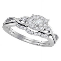 Veličina - 10k bijelo zlato okrugli dijamantni klaster mladenka zaručnički zaručnički prsten set