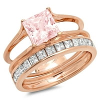 2. Dijamant izrezan Princess s imitacijom ružičastog dijamanta od 18 karatnog ružičastog zlata s naglascima vjenčani