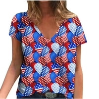 Ženske ljetne košulje s izrezom i kratkim rukavima u obliku slova u, majica s printom neovisnosti, Bluza, mekana
