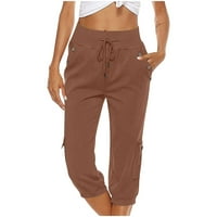 Stamzod Capri hlače za žene modno casual solidne boje elastične hlače ravne široke noge s džepom