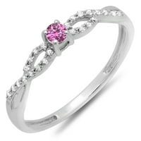 18-karatni ružičasti safirni zaručnički prsten s bijelim dijamantom iz kolekcije, bijelo zlato, veličina 7,5