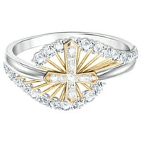 Ženski dvobojni prsten s križem optočen rhinestonesom vjenčani nakit za zaruke