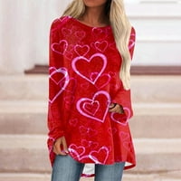Majice za Valentinovo za žene, bluza dugih rukava sa slatkim printom ljubavnog srca, ležerni topići od tunike