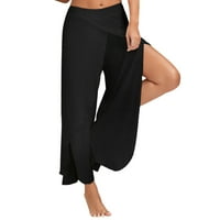 Široke hlače za Žene, Ležerne ljetne jednobojne hlače s prorezom i visokom elastičnošću za jogu i slobodno vrijeme
