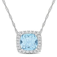 MIABELLA WOMANS 2- CArat T.G.W. Jastuk izrezan nebo plavi Topaz i Carat T.W. Okrugli dijamantni dijamant 14KT