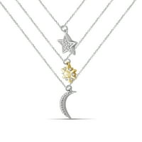 Jewelersclub Accent White Diamond Twoned Silver Star, Sunce i Mjesec ogrlica
