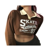 Ženski crop topovi-Polo a-list, pulover s reverom s uzorkom slova i brojeva, retro majica dugih rukava