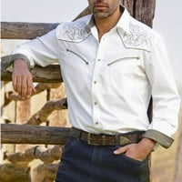 Muški dekorativni print dugih rukava Slim Fit Shirt casual party formalni vrhovi bluza bijela 2xl