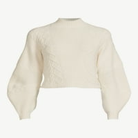 Scoop ženski pulover za pulover kabela s dugim isklesanim rukavima, veličine xs-xxl