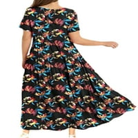 Sanvigler Ladies Sundress cvjetni tiskani dugačka haljina vrat maxi haljine boemske ljetne slike u boji 3xl