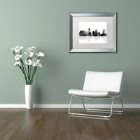 Zaštitni znak likovna umjetnost Miami Florida Skyline BG-1 Canvas Art by Marlene Watson, White Matte, Silver Frame