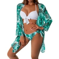 Žene s niskim strukom Bikinis Otisci bikini set prikrivaju kupaći kostim za žene dugi rukavi gurnuti kupaći kostimi