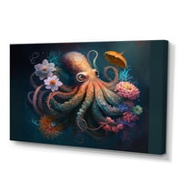 Dizajnerski crtež hobotnice u oceanu s bojama na platnu zidne umjetnosti