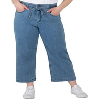 Tvrtka Silver Jeans. Ženske ošišane traperice visokog rasta i širokih nogavica velike veličine s remenom
