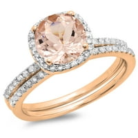 Kolekcija DazzlingRock 10K okrugli morganite i bijeli dijamantni dame mladenke halo zaručnički prsten set, ružino