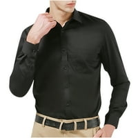 Majice s dugim rukavima za muškarce, Muška košulja s ovratnikom, jednobojna, poslovna, s džepovima, opremljena,